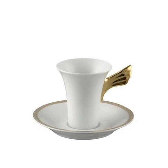 Versace Rosenthal Médaillon Méandre D'Or Cup & Saucer Porcelain White / Gold - Picture 1 of 9